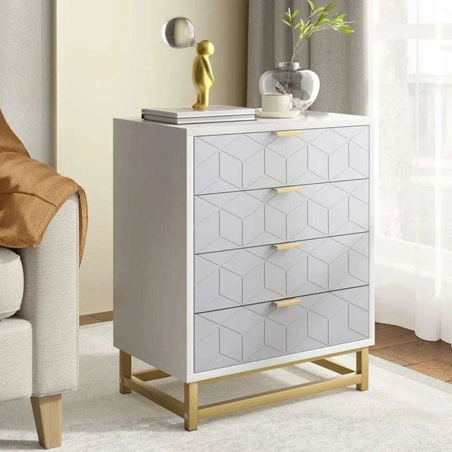Modern Grey 4-Drawer Chest with Sleek Metal Legs and Generous Storage