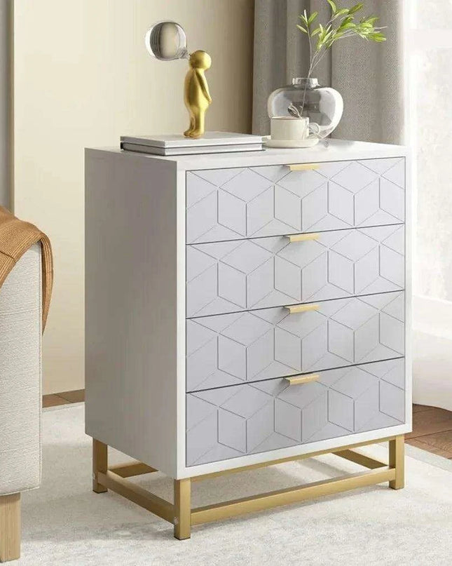 Modern Grey 4-Drawer Chest with Sleek Metal Legs and Generous Storage