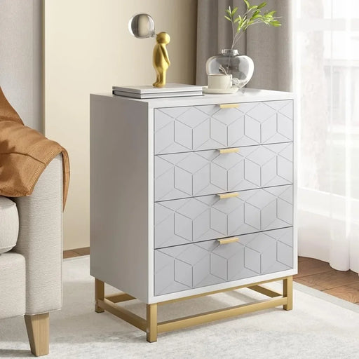 Modern Grey 4-Drawer Bedroom Dresser with Metal Legs and Ample Storage