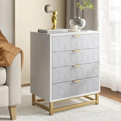 Elegant Grey 4-Drawer Bedroom Chest with Metal Legs and Spacious Storage