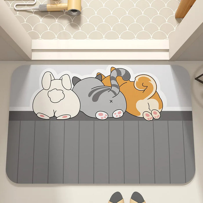 Quick-Drying Cartoon Bath Mat with Vibrant Colors - Premium Water-Absorbent Anti-Slip Rug