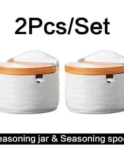 Chic European Ceramic Spice Storage Set with Salt Box & Condiment Organizer