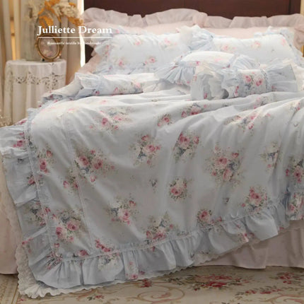 JullietteDream Romantic Lace Floral Duvet Cover Set with Ruffle Bed Sk