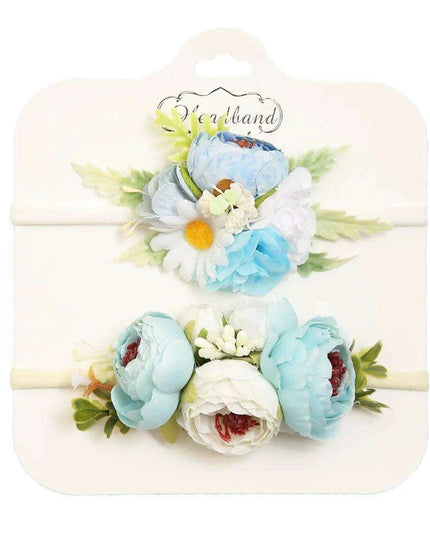 Floral Bow Infant Headband Set - 2-Piece Stretchy Hair Accessories for Newborns