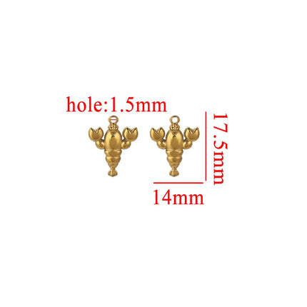 5PCS Stainless Steel Lobster Charms Mermaid Crab Connectors Gold-Plate