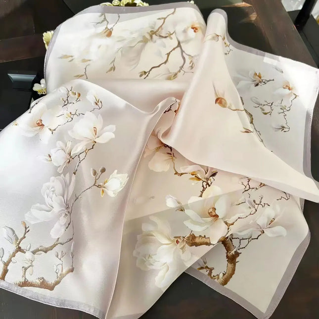 100% Natural Silk Square Scarf – Elegant Print Bandana, 53x53 cm