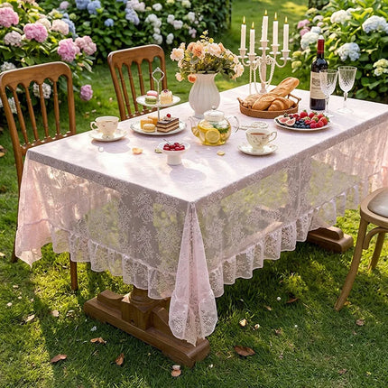 French Embroidered Lace Tablecloth – Floral Hollow Design