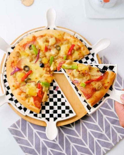 Elegant Stone-Textured Ceramic Cake Serving Set with Bamboo Tray