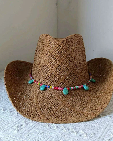 Rose Red Cowboy Straw Hat - Adjustable Wide Brim Sun Hat for All Seasons