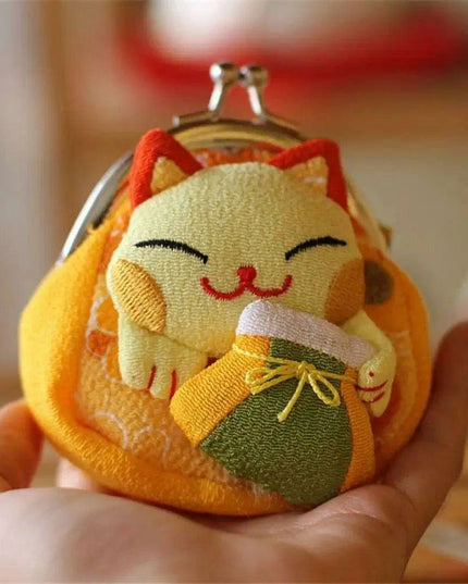Floral Maneki Neko Coin Purse - Japanese Lucky Cat Wallet for Everyday Elegance