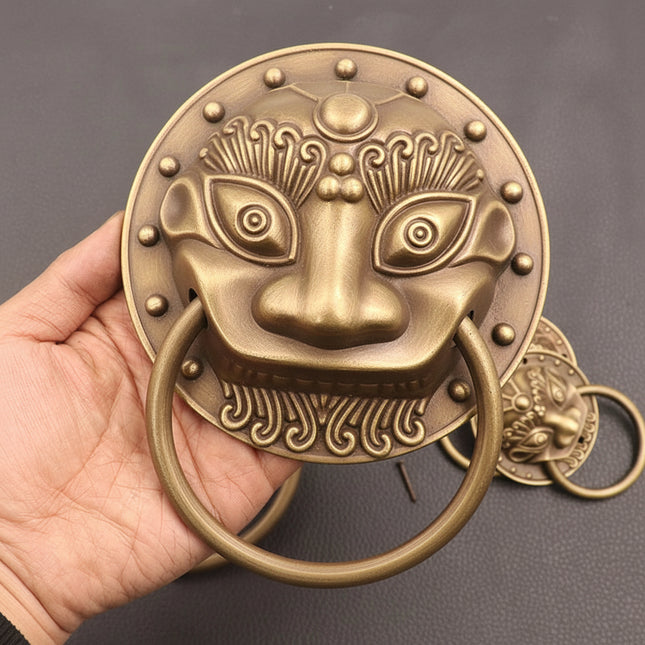 Antique Brass Lion Head Door Knocker — Forged Solid | 60–140mm | Gold & Bronze