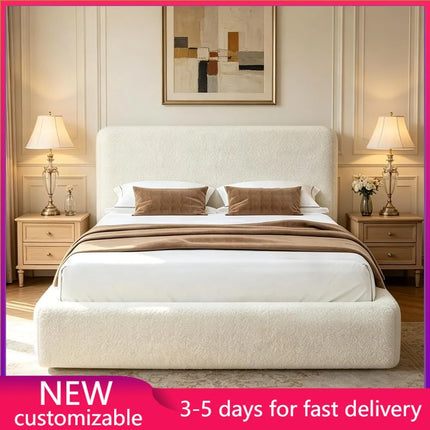 Queen Cloud Bed Frame Upholstered Boucle Low Platform Anti-Collision Soft Sponge Cushion Headboard No Box Spring Needed Beige queen-cloud-bed-frame-upholstered-boucle-low-platform-anti-collision-soft-sponge-cushion-headboard-no-box-spring-needed-beige