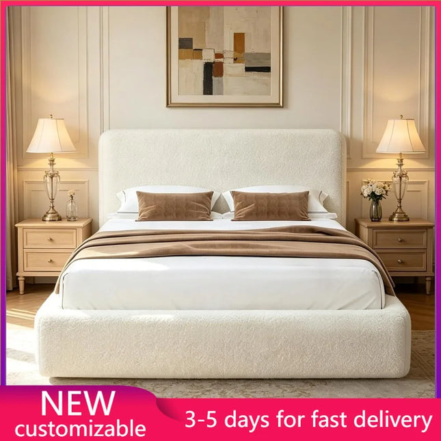 Shop1105673279 Queen Cloud Bed Frame - Upholstered Boucle, Soft Headbo