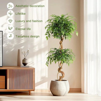Ficus Tree Artificial, Artificial Plants Indoor In Sturdy White Pot,In