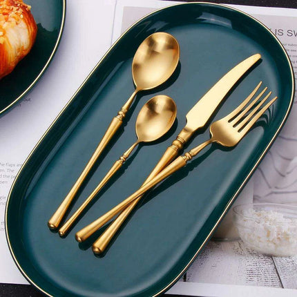 Sophisticated Antique Gold Matte Flatware Set - Premium Stainless Steel Cutlery for Elegant Dining Experiences