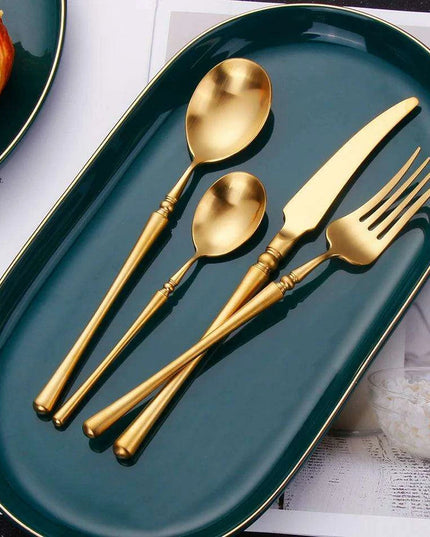 Sophisticated Antique Gold Matte Flatware Set - Premium Stainless Steel Cutlery for Elegant Dining Experiences