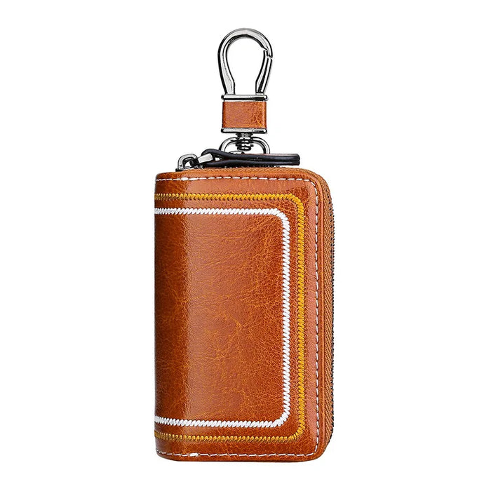 Luxurious Double-Pocket Genuine Leather Key Organizer