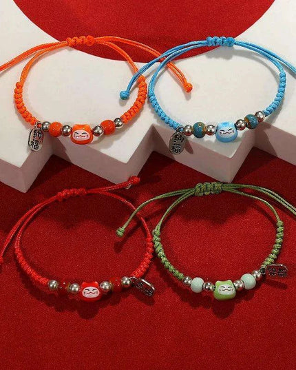 Fortune Bringer Lucky Cat Adjustable Bracelet - Handmade Red Accessory for Positive Energy