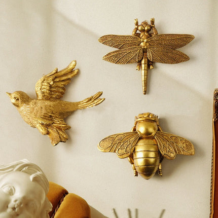 Xin Yi 3D Resin Simulated Animal Statues - Golden Bird & Butterfly Dec