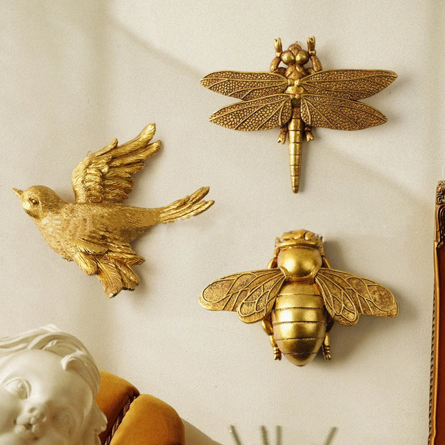 Xin Yi 3D Resin Simulated Animal Statues - Golden Bird & Butterfly Dec
