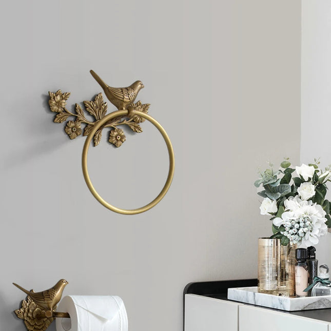 Retro Brass Bird Towel Ring | Perforation-Free Bathroom Wall Hook
