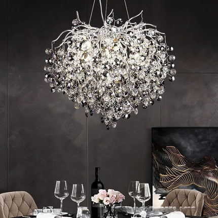 Twinkling Light Silver Crystal Chandelier - Large Oval Pendant Lamp