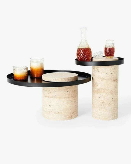 Elegant Travertine Tea Serving Tray Collection - Exquisite Stone Platter for Upscale Entertaining