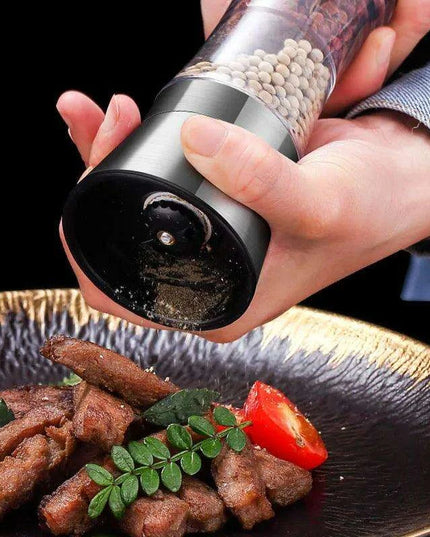 Stainless Steel Dual-Head Spice Grinder with Oversized Storage Compartment