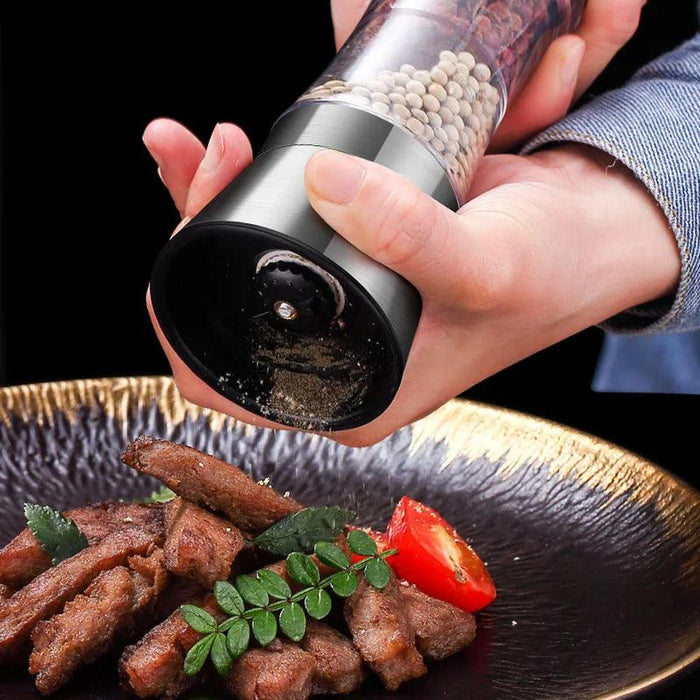 Stainless Steel Dual-Head Spice Grinder with Oversized Storage Compartment