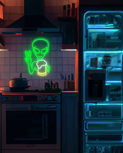 Alien Cheers LED Neon Light - Unique Illuminated Decor for Game Rooms and Bars