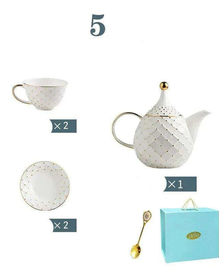 Elegant European Bone China Coffee and Tea Set with Chic Ceramic Teapot