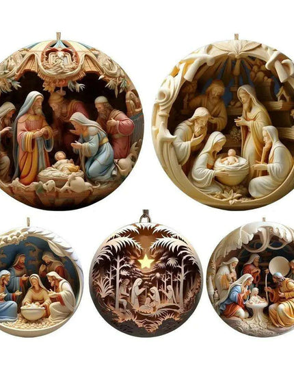 Elegant Acrylic Jesus Nativity Family Christmas Tree Decor Ornament Set