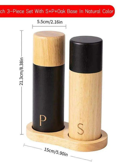Elegant 7-Inch Salt and Pepper Mill Set with Chic Wooden Holder for Gourmet Dining