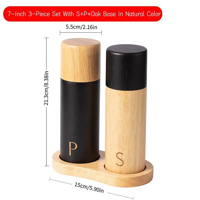7-Inch Premium Wooden Salt and Pepper Mill Set with Elegant Wood Base