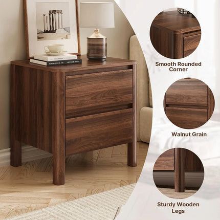 Belmont Luxe Walnut Nightstands Set of 2, Mid Century Modern Design, H