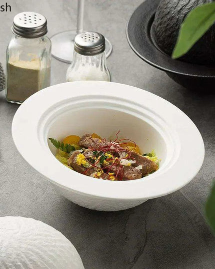 Elegant Artisan Ceramic Bowl Set with Lid and Rock Texture for Gourmet Dining