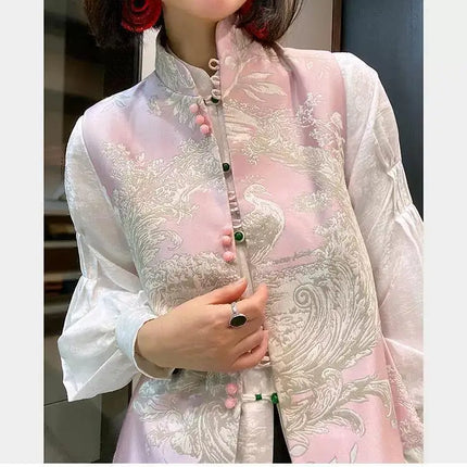 Moyizif Women's Chinese Style Tang Suit Vest - Elegant Frog Button Des
