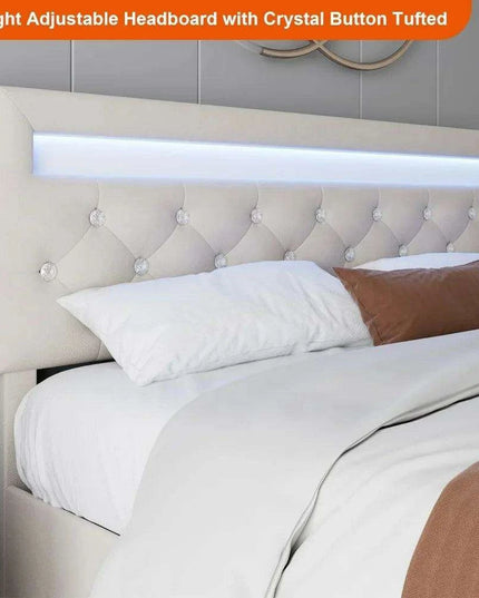 Luxurious LED Velvet Platform Bed with Versatile Storage and Elegant Tufted Finish - Transform Your Bedroom into a Stylish Retreat