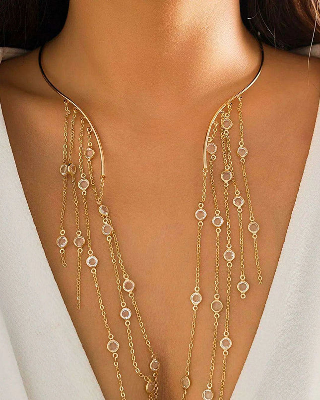 Vintage Gothic Star Crystal Necklace with Sequined Tassel Detail