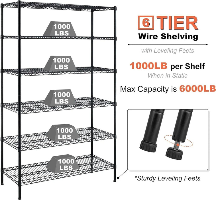 Heavy-Duty Adjustable Metal Storage Rack with 6000 lbs Capacity and Versatile Shelving Options