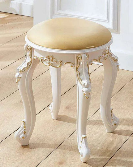 Elegant Silver White Leather Vanity Stool with European Flair