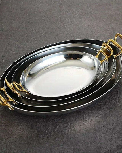 Sophisticated Dual Handle Stainless Steel Steak Plate for Gourmet Dining