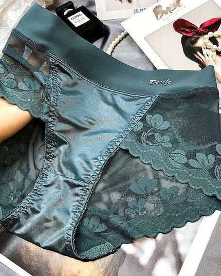 Chic Plus Size Satin Lace High Waist Briefs for Women - Tummy Control Underwear