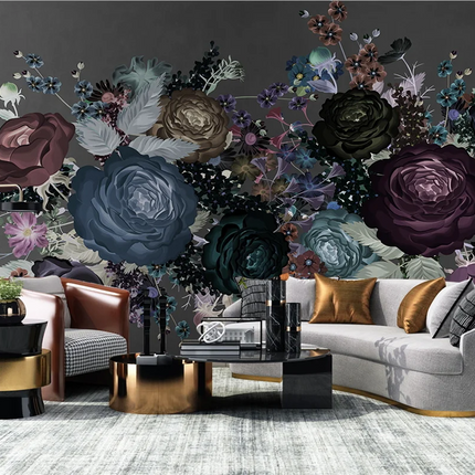 Dark Botanical Floral Mural Wallpaper — Custom Size | Très Élite