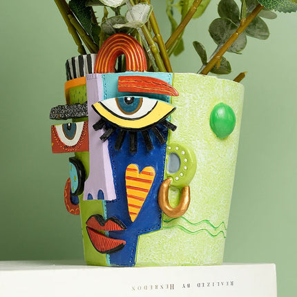 2025 New Creative Human Face Head Mask Sculpture Vase Art Resin Half-L