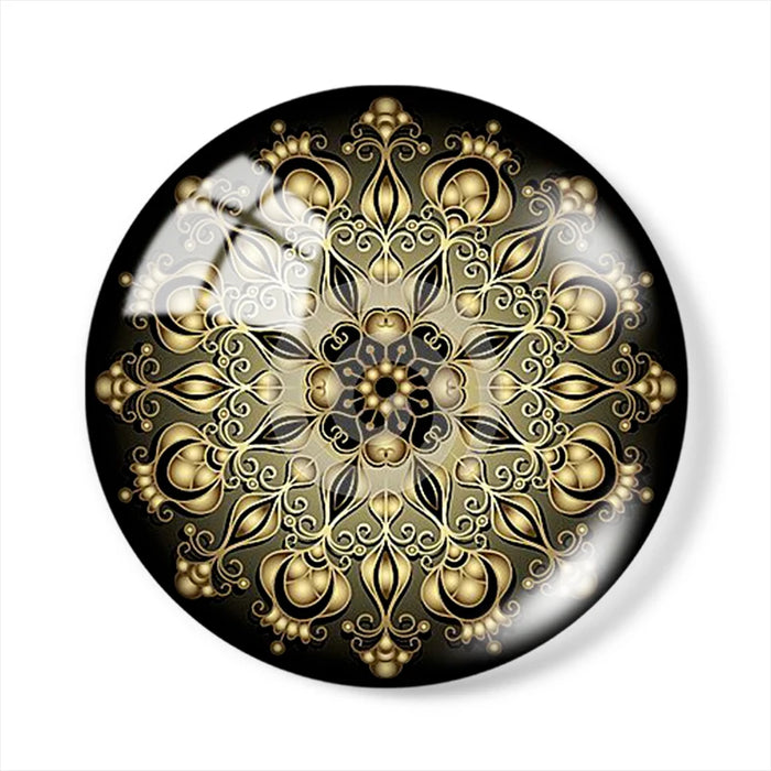 Golden Floral Glass Cabochon Assortment - 10 Pieces for Crafting Stunning Jewelry with Versatile Sizes and Boundless Inspiration