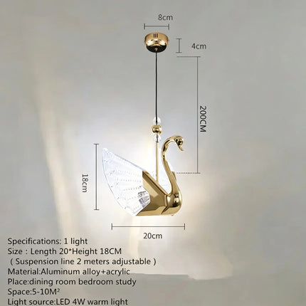 Nordic Creative Acrylic Swan LED Hanging Chandelier Study Bedroom Livi