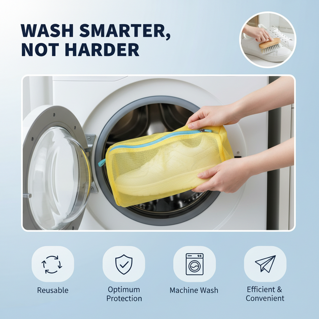 Shoe Washing Bag for Machine Wash — Chenille-Lined, Zip-Close