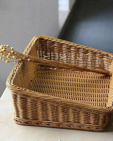 Chic Woven Rattan Storage Tray with Convenient Handles
