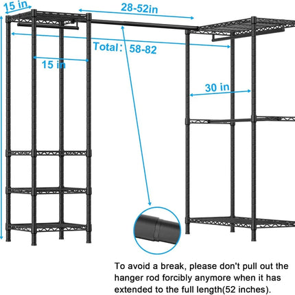 58-82"W x 30"D x 72"H Carbon Steel Clothes Rack Expandable Rod Corner 58-82w-x-30d-x-72h-carbon-steel-clothes-rack-expandable-rod-corner